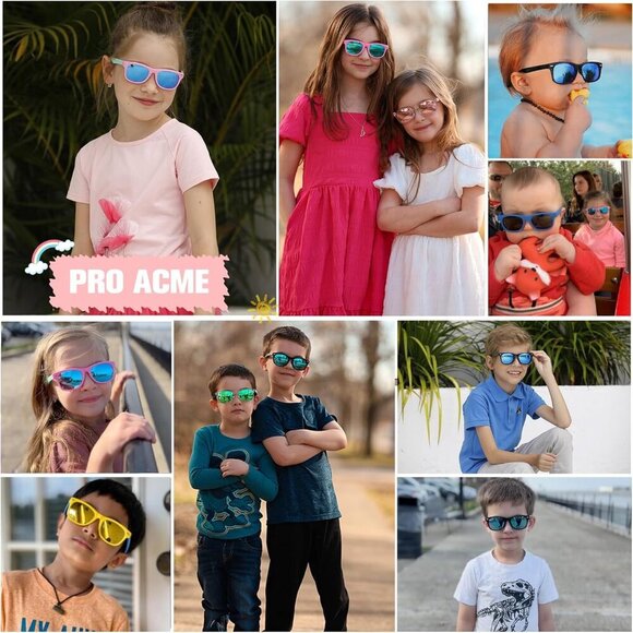 Kids Polarized Sunglasses, Flexible TPEE Rubber Toddler Shades for Girls Boys, A - Picture 2 of 6